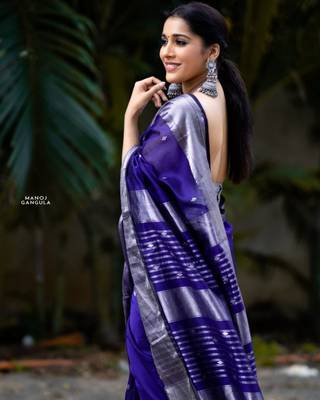Blue silk blend banarasi jaquard designer saree with blouse 2