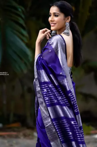 Blue silk blend banarasi jaquard designer saree with blouse