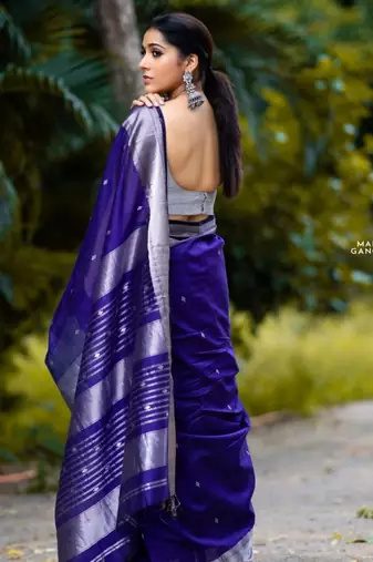 Blue silk blend banarasi jaquard designer saree with blouse
