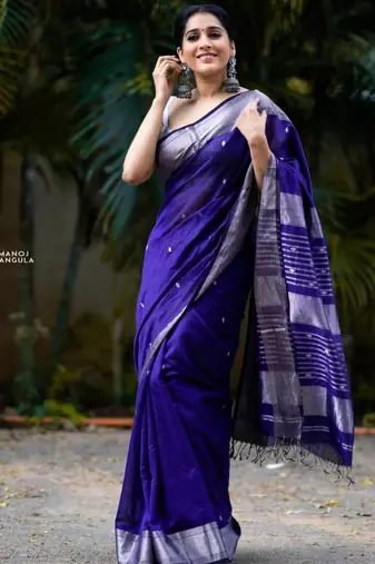 Blue silk blend banarasi jaquard designer saree with blouse