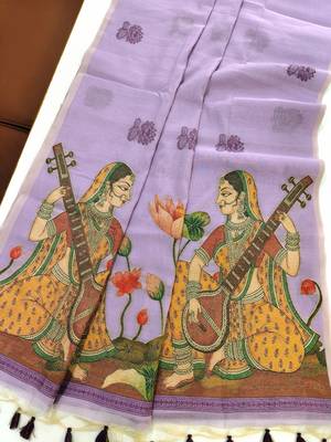 purple color chanderi cotton saree with contrast blouse 4