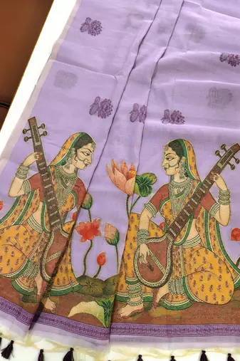 purple color chanderi cotton saree with contrast blouse