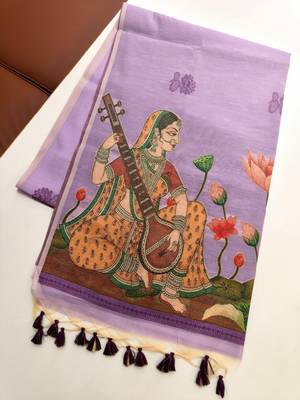 purple color chanderi cotton saree with contrast blouse 5