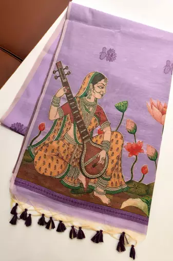purple color chanderi cotton saree with contrast blouse