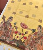 yellow color chanderi cotton saree with contrast blouse