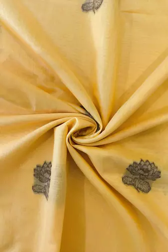 yellow color chanderi cotton saree with contrast blouse