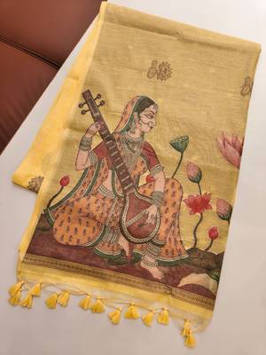 yellow color chanderi cotton saree with contrast blouse 3