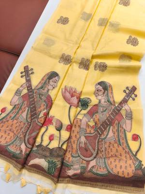 yellow color chanderi cotton saree with contrast blouse 4
