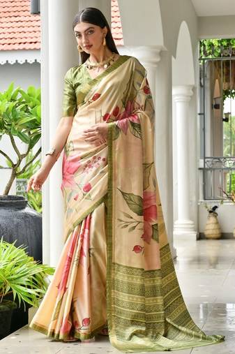 green color satin art silk saree with designer blouzse