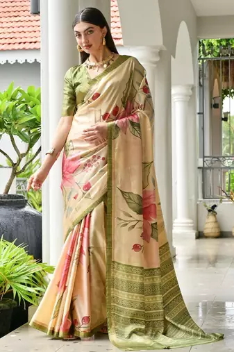 green color satin art silk saree with designer blouzse