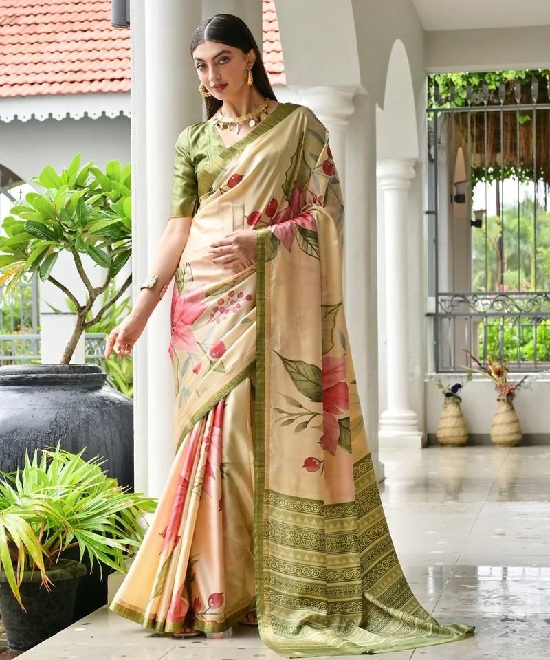 green color satin art silk saree with designer blouzse