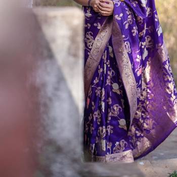 Purple silk blend banarasi jaquard designer saree with blouse 2