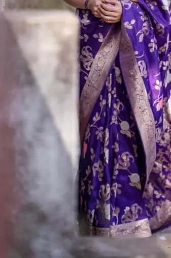 Purple silk blend banarasi jaquard designer saree with blouse