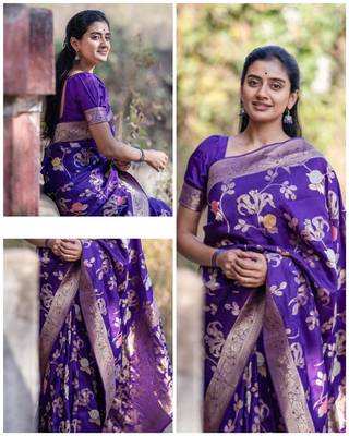 Purple silk blend banarasi jaquard designer saree with blouse 3
