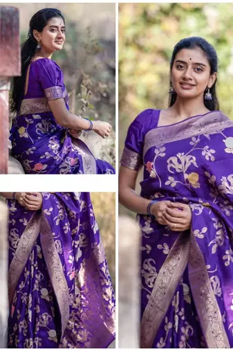 Purple silk blend banarasi jaquard designer saree with blouse