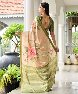 green color satin art silk saree with designer blouzse 4