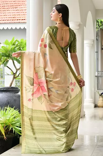 green color satin art silk saree with designer blouzse