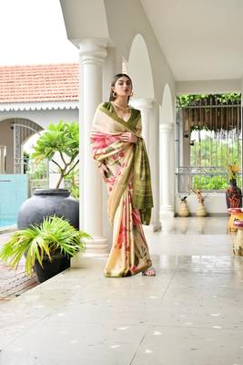 green color satin art silk saree with designer blouzse 5