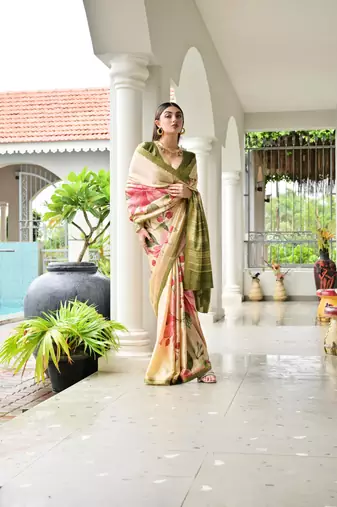 green color satin art silk saree with designer blouzse