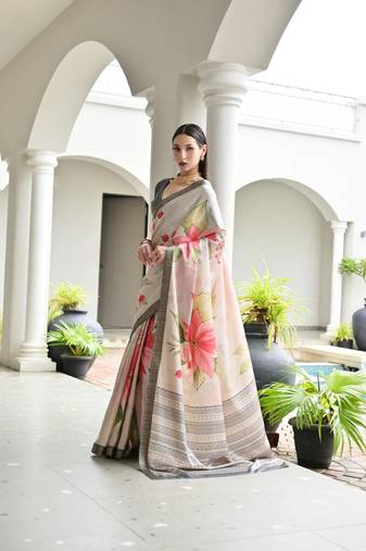 grey color satin art silk saree with designer blouzse