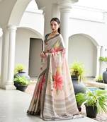 grey color satin art silk saree with designer blouzse