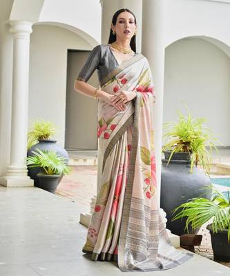 grey color satin art silk saree with designer blouzse 2