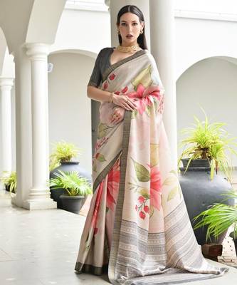 grey color satin art silk saree with designer blouzse 3