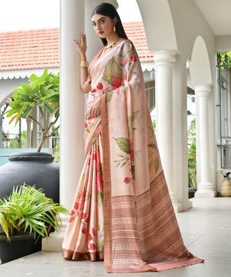 pink color satin art silk saree with designer blouzse 2