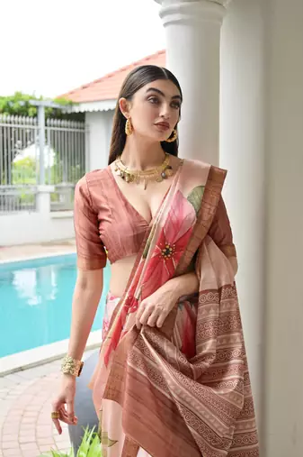 pink color satin art silk saree with designer blouzse