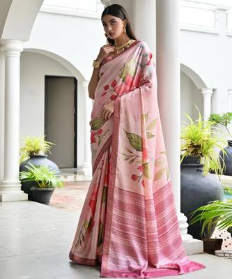 pink color satin art silk saree with designer blouzse 4