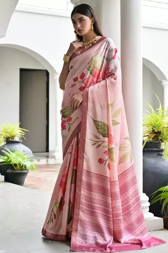 pink color satin art silk saree with designer blouzse