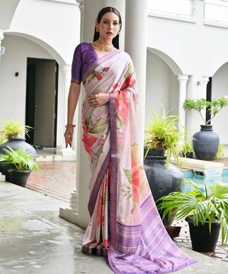 purple color satin art silk saree with designer blouzse 1
