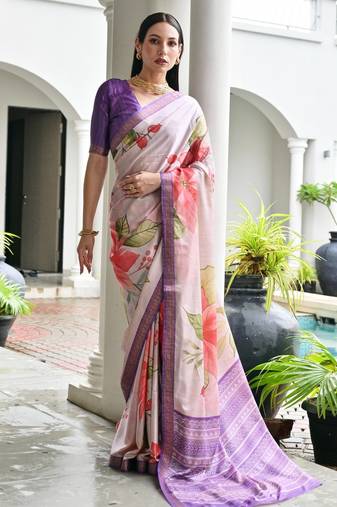 purple color satin art silk saree with designer blouzse