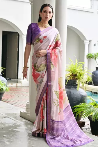 purple color satin art silk saree with designer blouzse