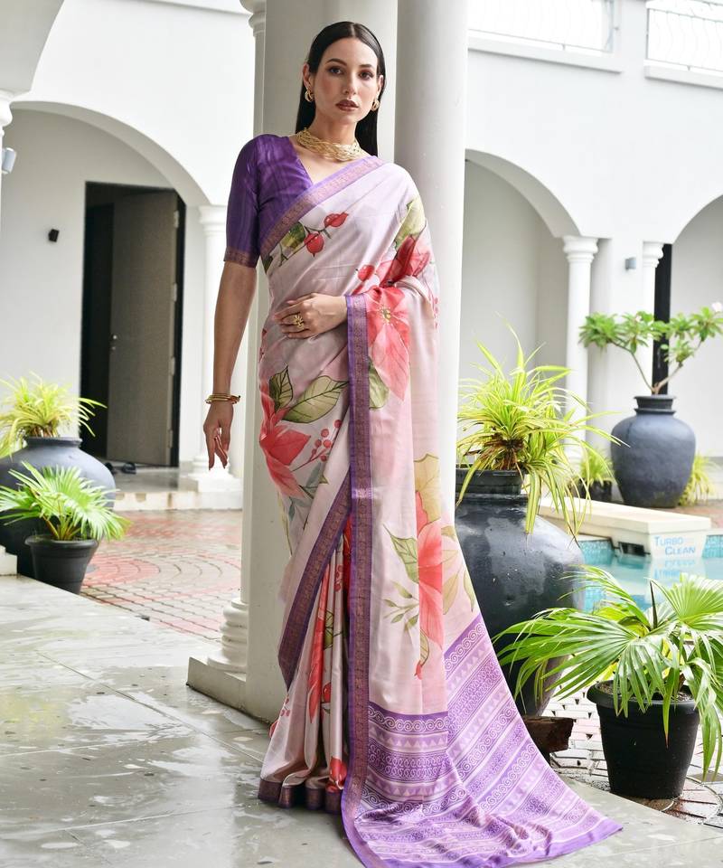 purple color satin art silk saree with designer blouzse