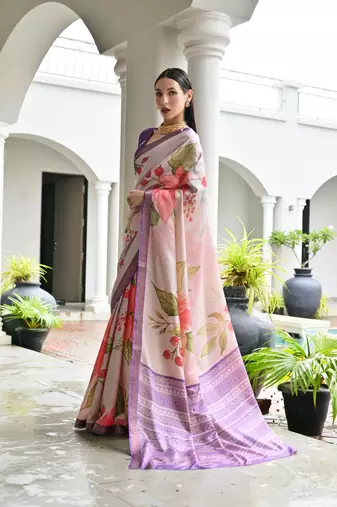 purple color satin art silk saree with designer blouzse