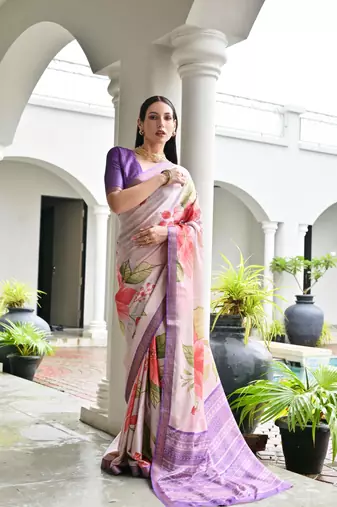 purple color satin art silk saree with designer blouzse