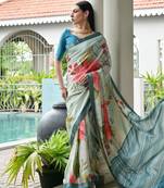 teal color satin art silk saree with designer blouzse