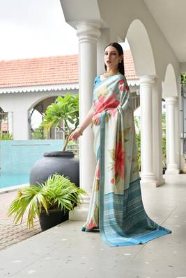 teal color satin art silk saree with designer blouzse 3