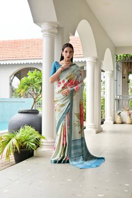 teal color satin art silk saree with designer blouzse 4