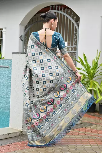  blue color banarasi art silk saree with designer blouse