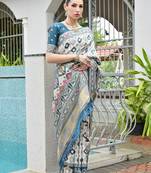  blue color banarasi art silk saree with designer blouse