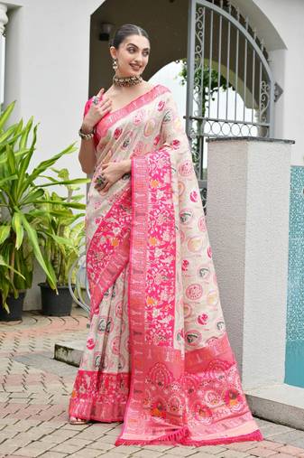  pink color banarasi art silk saree with designer blouse