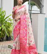  pink color banarasi art silk saree with designer blouse