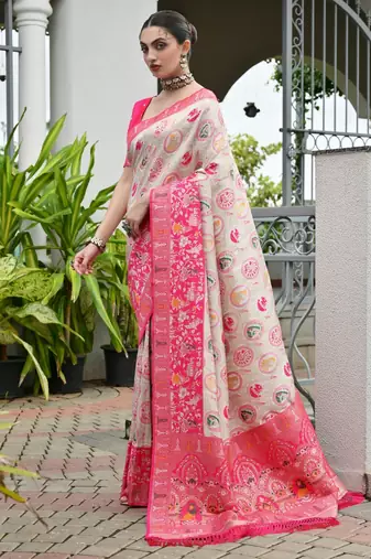  pink color banarasi art silk saree with designer blouse