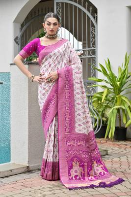  purple color banarasi art silk saree with designer blouse 1