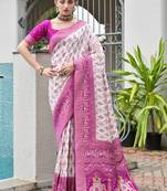  purple color banarasi art silk saree with designer blouse