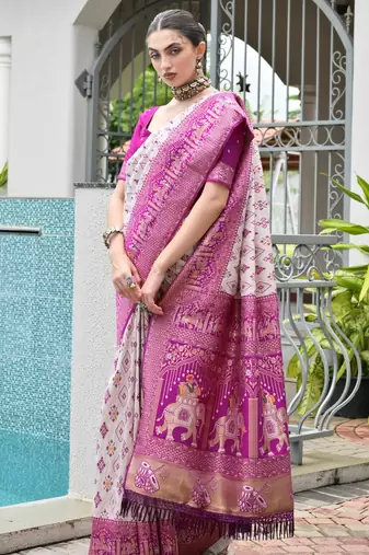 purple color banarasi art silk saree with designer blouse