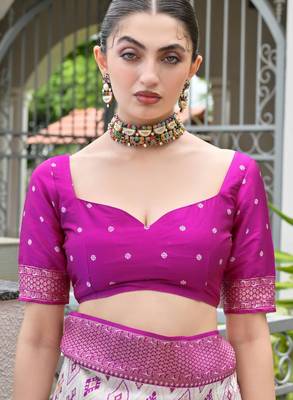  purple color banarasi art silk saree with designer blouse 4