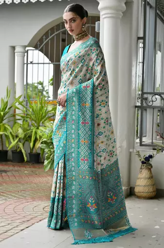  teal color banarasi art silk saree with designer blouse